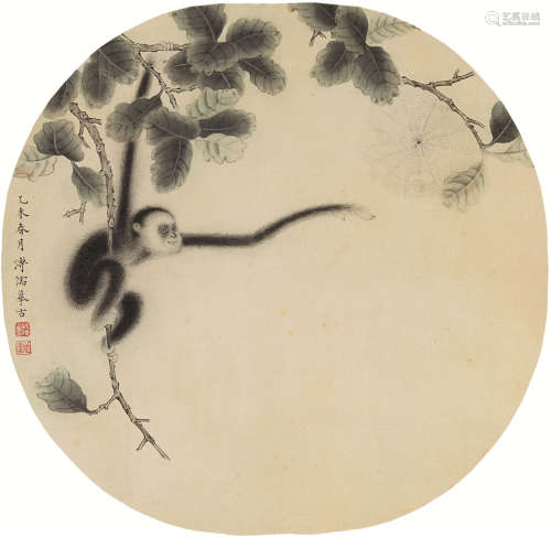 溥儒（1896-1963） 猴戏图 镜芯 设色绢本