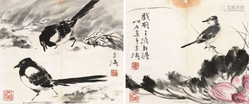 王雪涛（1903-1982） 花鸟双挖 立轴 设色纸本