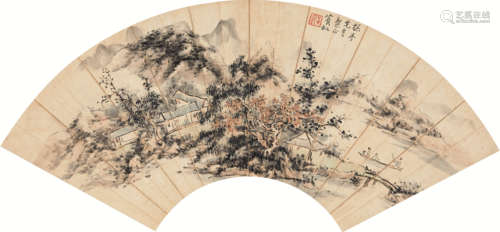 黄宾虹（1865-1955） 山水 扇面 设色纸本