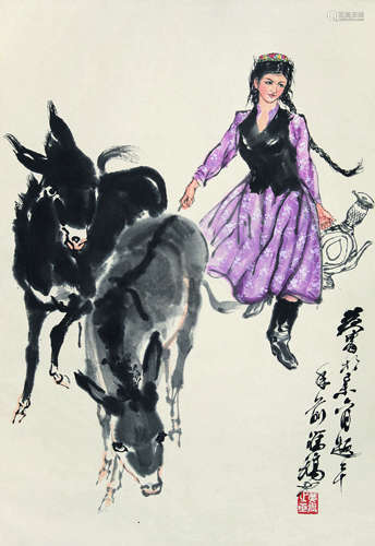 黄胄（1925-1997） 赶驴图 立轴 设色纸本