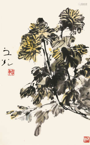 谢之光（1900-1976） 秋菊图 立轴 设色纸本