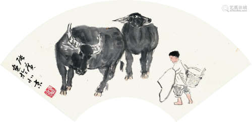 张广（b.1941） 牧牛图 立轴 设色纸本