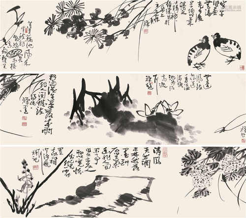 李苦禅（1899-1983） 花鸟 手卷 设色纸本