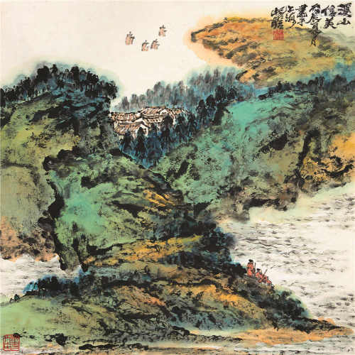 朱屺瞻（1892-1996） 溪山信美 立轴 设色纸本