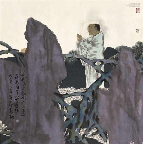 李翔（b.1962） 悟道图 镜芯 设色纸本