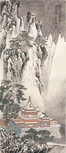 溥儒（1896-1963） 雪峰楼阁图 立轴 设色纸本