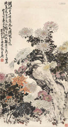 谢公展（1885-1940） 菊石图 立轴 设色纸本