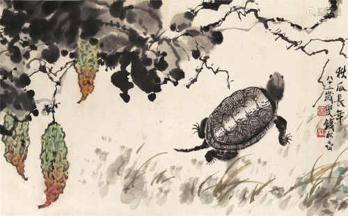 钱松岩（1899-1985） 秋瓜长年 立轴 设色纸本