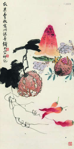 钱松岩（1899-1985） 瓜果丰收图 立轴 设色纸本