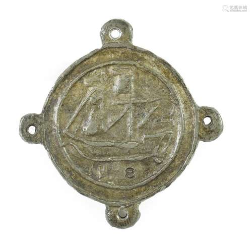 Kirkwall, a beggar's badge, of circular form, centred by a sailing ship over stamped number 8 and