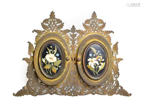 A Late Victorian Gilt Metal and Ashford Marble Double Photograph Frame, as two hinged bifurcated