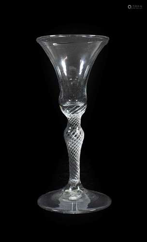 A Wine Glass, circa 1760, the bell shaped bowl on an air twist baluster stem, 17.5cm high