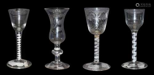 A Wine Glass, circa 1750, the ogee bowl on an opaque twist stem, 15.5cm high; A Similar Wine
