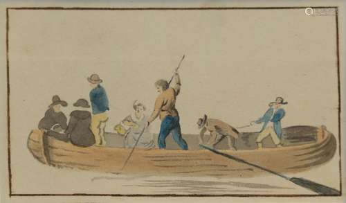 Circle of Samuel Scott (1702-1772) Figures in a river ferry Watercolour, together with a further