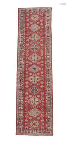 Afghan Kazak Runner, modern The strawberry field with a column of medallions enclosed by narrow