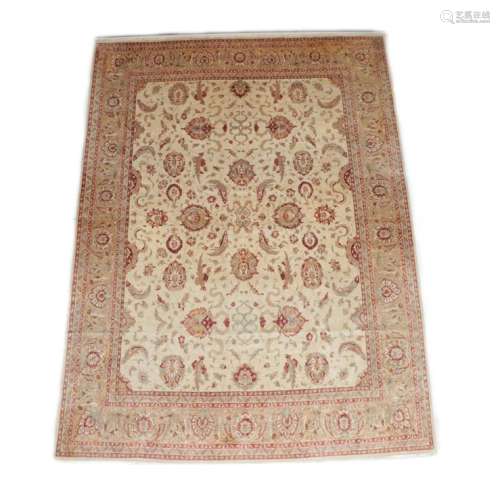 Good Afghan Ziegler Carpet, modern The cream field of palmettes and large flowerheads enclosed by