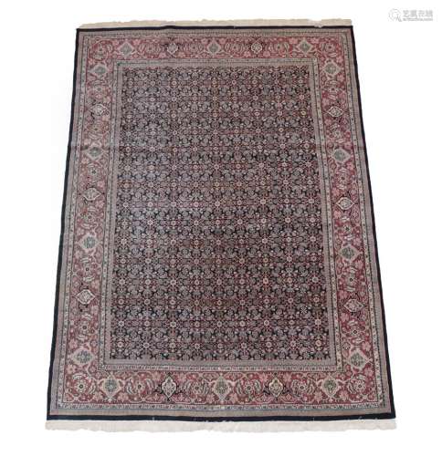 Indian ''Feraghan'' Carpet, modern The indigo Herati field enclosed by terracotta orders of