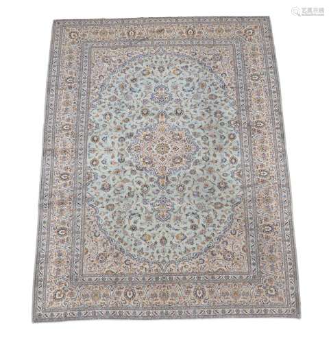 Kashan Carpet Central Iran, circa 1960 The ice blue field centred by a medallion framed by vines and