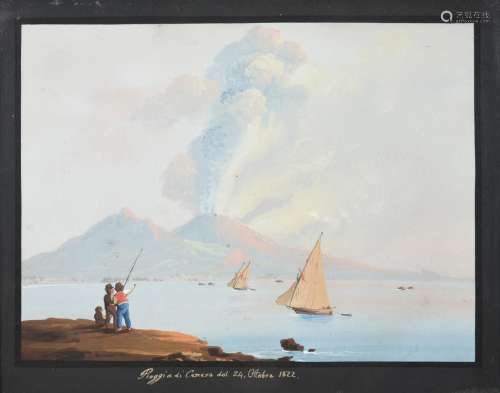 Neapolitan School (19th century) View of the Bay of Naples with rumbling Vesuvius Inscribed and