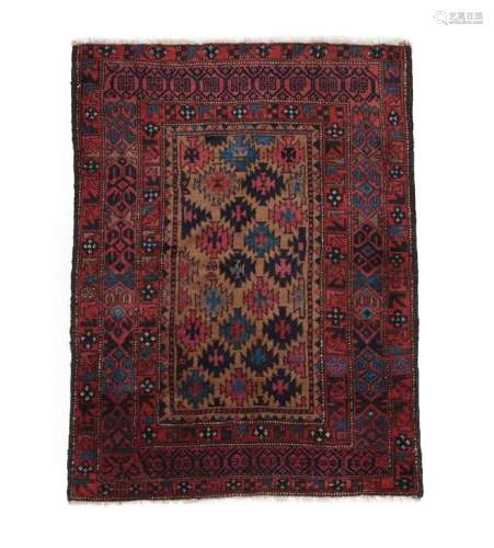 Fine Baluch Rug Iranian/Afghan frontier, circa 1900 The natural camel field with a lattice of