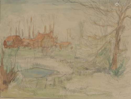 Alexander Jamieson (1873-1937) Scottish Houses amongst trees Signed, watercolour and pencil, 23cm by