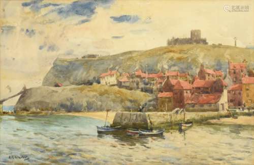 Albert George Stevens (1863-1925) A view of Whitby Abbey from the Harbour Signed, watercolour,
