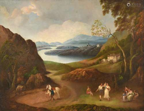 Follower of Jacob Philip Hackert (1737-1807) Figures in an extensive Lakeland landscape Oil on