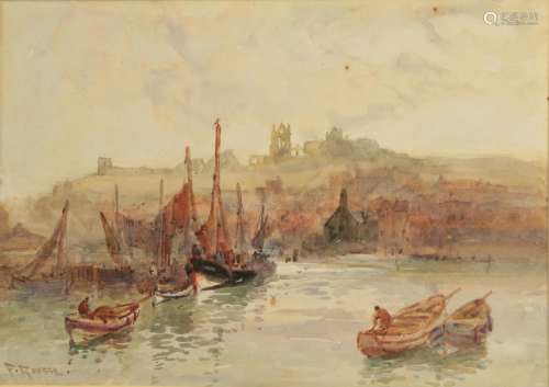 Frank Rousse (exh.1890-1915) A view of Whitby Abbey from the Harbour Signed, watercolour, together