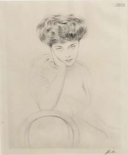 Paul César Helleu (1859-1927) French Portrait of a sultry siren, head and shoulders Signed in