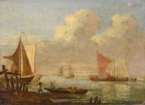 Circle of Johannes Hermanus Koekkoek (1778-1851) Figures loading a barge with other shipping