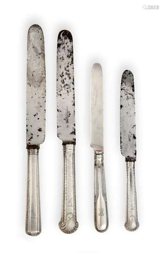 A Set of George IV Silver Knives, Maker's Mark JH, Circa 1820, each with gadrooned handle and with