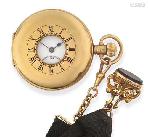 An 18 Carat Gold Half Hunter Pocket Watch, signed Syren, 1925, lever movement signed, enamel dial