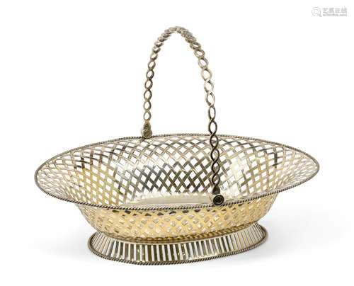 A George III Silver Basket, by William Plummer, London, 1771, oval and on spreading foot, with