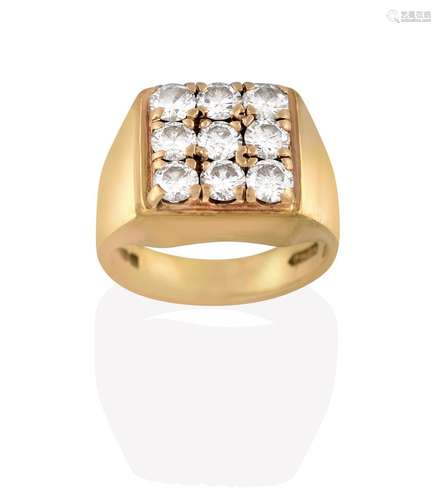 A 9 Carat Gold Diamond Cluster Ring, nine round brilliant cut diamonds in a square arrangement, in