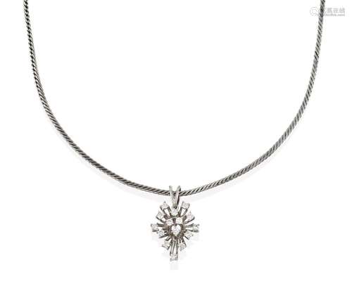 A Diamond Pendant on Chain, the abstract pendant set throughout with round brilliant cut diamonds,