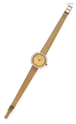 A Lady's 9 Carat Gold Diamond Set Wristwatch, signed Bueche-Girod, circa 1980, quartz movement,