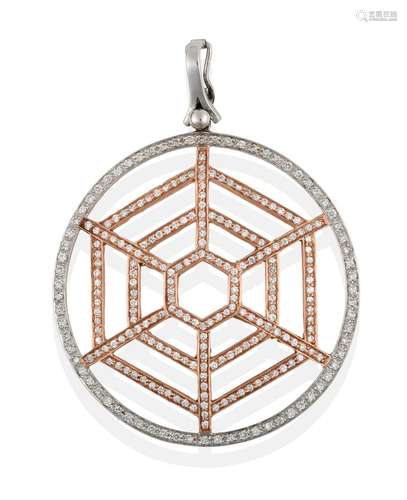 A Diamond Pendant, the openwork spider web motif formed of a central rose section to a white