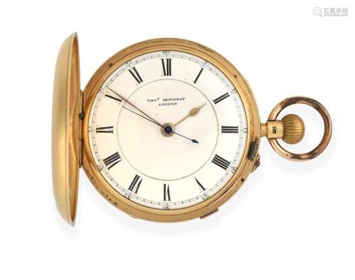 An 18 Carat Gold Full Hunter Chronograph Pocket Watch, signed Thos Mowbray, London, 1907, lever