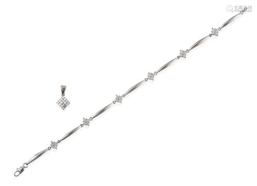 A Diamond Bracelet, formed of six round brilliant cut diamond clusters in white claw settings,