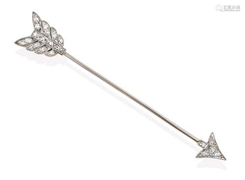 An Edwardian Diamond Surete Arrow Pin, circa 1900, set throughout with eight-cut diamonds in white