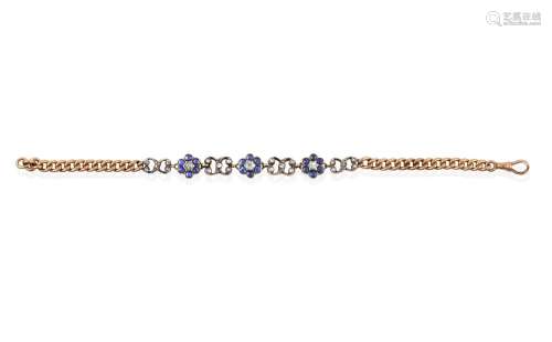 An Edwardian Sapphire and Diamond Bracelet, the central section formed of three daisy clusters