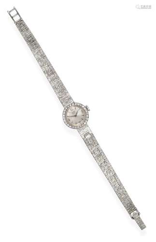 A Lady's 9 Carat White Gold Diamond Set Wristwatch, signed Tudor, model: Royal, 1968, lever movement