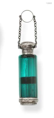 A Victorian Silver-Mounted Green Glass Scent-Bottle Cum Vinaigrette, Apparently Unmarked, Late