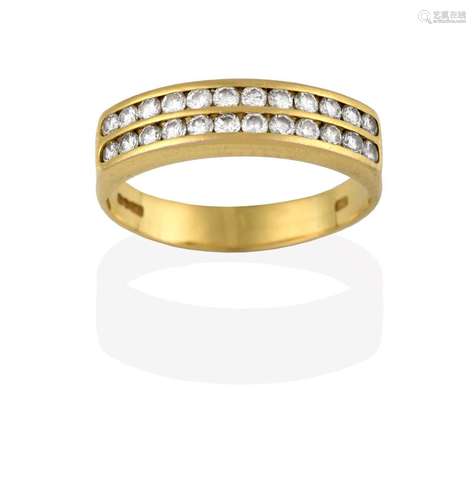 An 18 Carat Gold Diamond Half Hoop Ring, the two rows of round brilliant cut diamonds in yellow