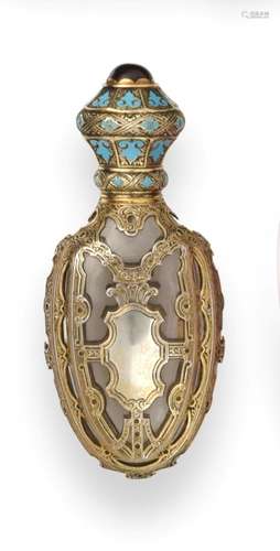 A Victorian Silver-Gilt Mounted Gem-Set and Enamelled Glass Scent-Bottle, Apparently Unmarked,