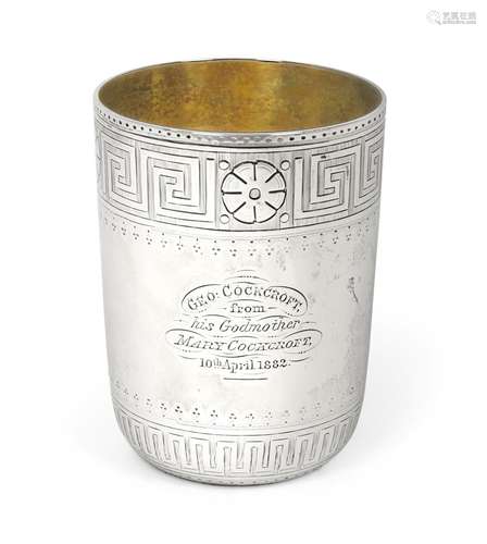 A Victorian Silver Beaker, by Walter and John Barnard, London, 1877, tapering cylindrical, the rim