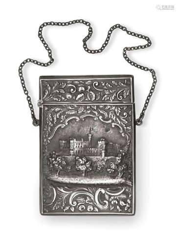 A Victorian Silver 'Castle-Top' Card-Case, by Nathaniel Mills, Birmingham, 1847, oblong and with