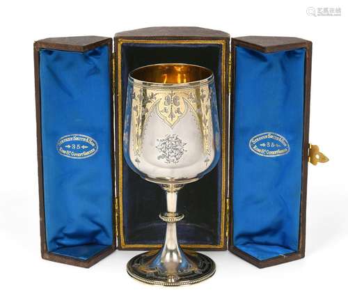 A Victorian Parcel-Gilt Silver Goblet, by Stephen Smith, 1876, the bowl tapering and on spreading