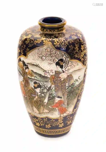 Signed Gosu Blue Shimazu Satsuma Meiji Vase