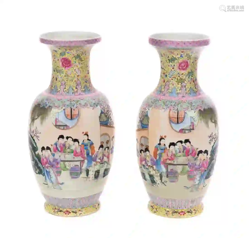 Mirrored Pair Famile Rose Porcelain Wedding Vases